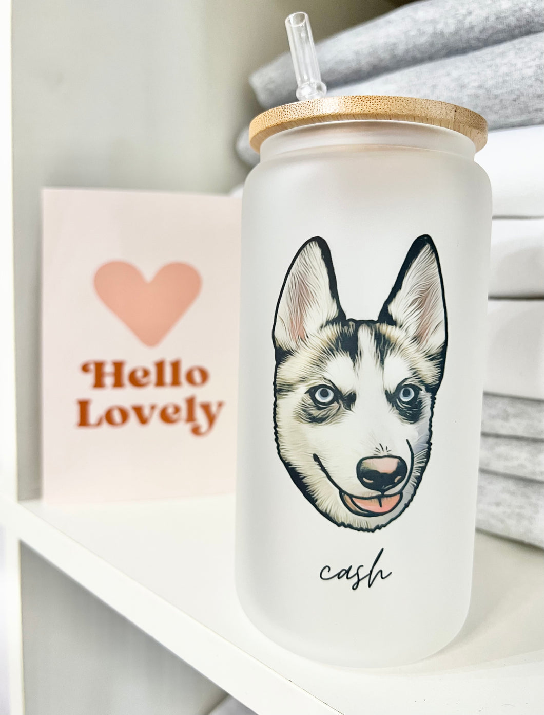 Pet Portrait Frosted Glass Can COLOUR (16oz)